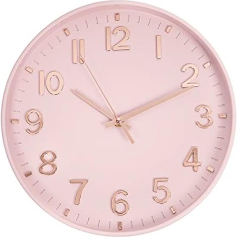 Horloge murale 30 cm silencieuse pour salon chambre cuisine bureau (Rose-Or rose)