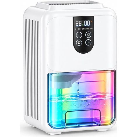 Déshumidificateur 1800 ml pour la maison, mini humidificateur compact avec mode veille, minuterie de 4 à 48 heures, arrêt automatique et fonction de dégivrage pour chambre à coucher, salle de bain et (1/5)