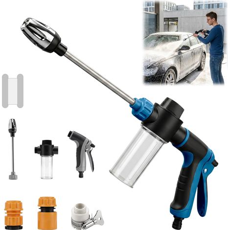 Pistolet Haute Pression pour Tuyau Arrosage, Nettoyeur Haute Pression Pulvérisateur de Pistolet à Eau avec 3 Raccords, pour Lavage de Voiture, Arrosage du Jardin, Terrasse (Bleu) (1/5)