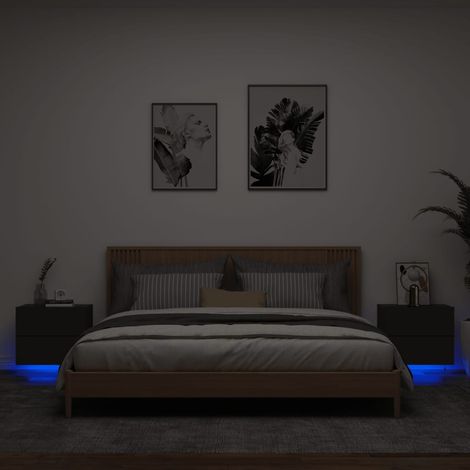 Mesitas de noche de pared con luces LED 2 unidades negro vidaXL