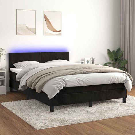 Cama box spring colchón y LED terciopelo negro 140x200 cm (1/5)