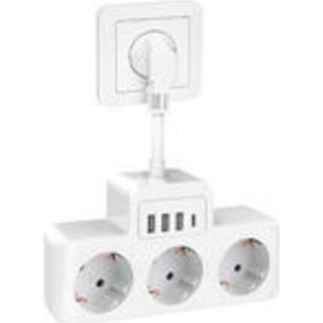 7 en 1 Multiprise Electrique 3 Prises, Multiprise Murale avec 3 Prises AC et 4 Ports USB, Prise USB Secteur Multiple avec Cordons Court (1/5)