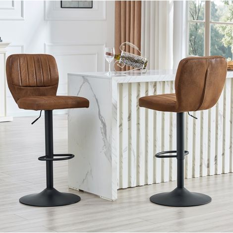 Tabouret de bar pivotant à 360° avec dossier et repose-pieds, réglable en hauteur, similicuir noir brun (1/5)