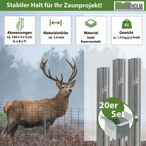 Z-Profil Zaunpfosten 150 cm feuerverzinkt 20x Zaunpfähle 1.5 mm Stärke gestanzte Haken Forstprofil (1/5)