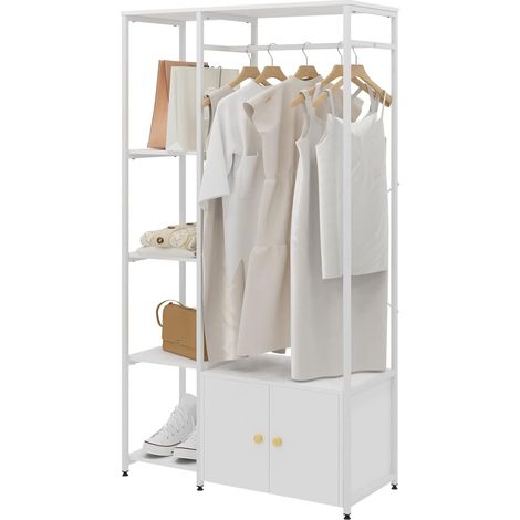 Soges – Porte-vêtements sur pied avec armoire de rangement – Construction robuste en métal – Dimensions L100cm x P40cm x H180cm – Pour chambre et entrée (1/5)