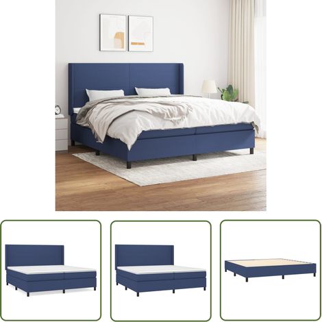 Lit à sommier tapissier avec matelas Bleu 200x200 Tissu (1/5)