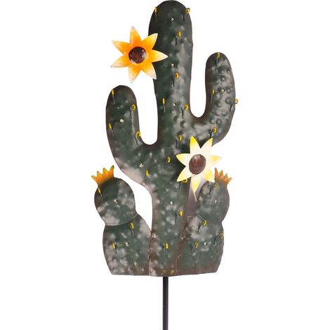 LED Deko Kaktus Gartenstecker Metallfigur Dekopflanze Kakteen Solar Gartendeko  - gelbe Blüten (1/2)