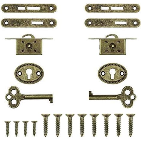 Lot de 2 verrous de placard antiques décoratifs exquis avec clés en alliage de zinc durable pour meubles et placards (bronze) (1/5)