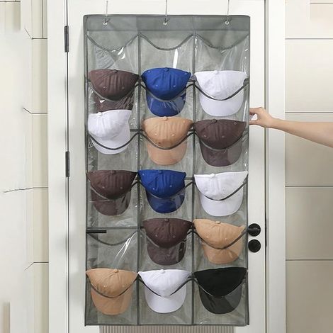 Organizzatore da parete per cappelli, porta cappellini da baseball, espositore per cappellini da baseball, organizer per cappelli multistrato, 18 scomparti (1/4)