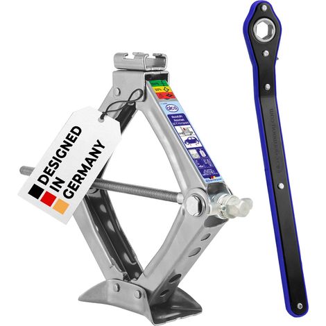 alca® Scherenheber mit Ratsche – 1t Tragkraft, höhenverstellbar 100–350mm, TÜV & GS, drehbarer Sattel, nutzbar mit 17er Stecknuss, stabil bis –50 °C, aus Stahl, silber