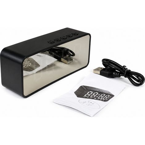 Mini réveil numérique à miroir avec haut-parleur, portable, pour chambre ou bureau. (1/5)