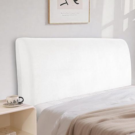 Funda de cabecero de cama de terciopelo, funda protectora elástica integral, elástica, sólida, a prueba de polvo, lavable (150 cm, blanco) (1/5)
