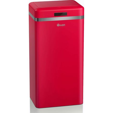 SWAN SWKA4500RNEU Cubo de Basura Cocina Automático, Sensor de Movimiento, 45L, Metálico, Papelera Reciclaje  Rojo