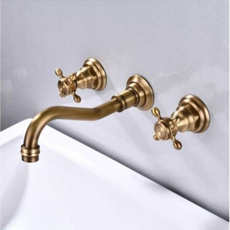 Robinet mitigeur mural pour lavabo de salle de bain 3 trous -couleur antique (1/5)