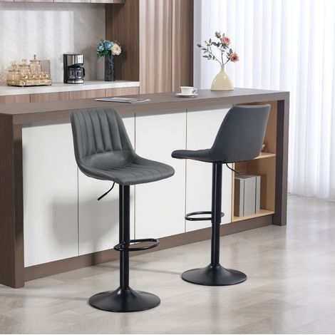 Tabouret de bar x2 43x49,5x91-111 cm en métal gris foncé relevable pour cuisine FloraGrace (1/5)