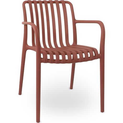 Sedia Iside da esterno in plastica rosso mattone comfort premium con braccioli