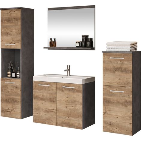 Conjunto de mueble de baño Sarasota 108, Madera gris + Castaña