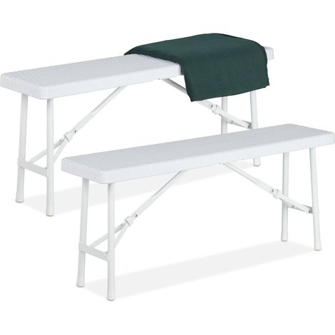 Set of 2 White Picnic Benches (1/5)