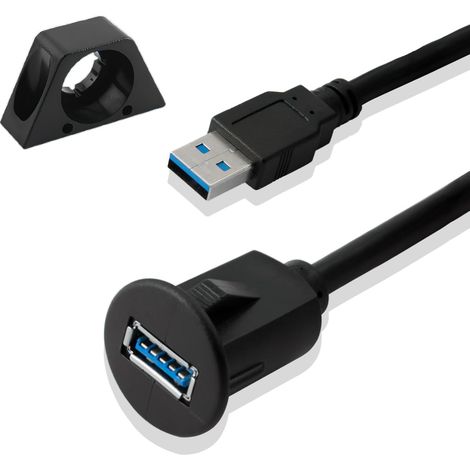 Câble d'extension USB 3.0 femelle encastrable Charge 10 Gbps 5 V/2 A, Prise USB encastrable pour montage encastré dans voiture, bateau, RV, moto, Flush Mount USB Cable, 1M / 39.4' (1/5)