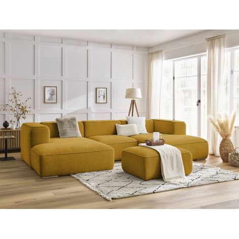 BOBOCHIC - Canapé panoramique fixe ZEPHYR avec pouf   Jaune (1/5)