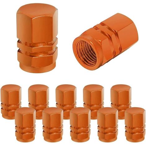 Bouchon Valve Pneu Voiture, 12 Pièces de Cache-poussière de Roue de Voiture en Aluminium, Imperméable et Anti-Résistant, Valve de Pneu Universelle pour Voitures, Camions, Motos (Orange) (1/5)
