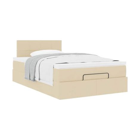 Cadre de lit coffre, matelas crème, 120 × 200 cm, tissu, espace de rangement généreux, tissu doux et respirant, pour chambre, décor moderne, facile à assembler (1/5)