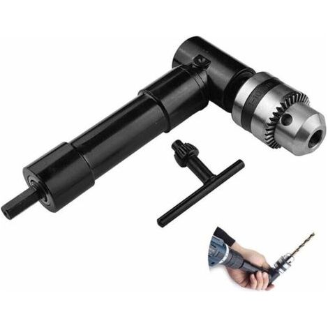 Mèche de fixation de foret à angle droit, Tête en aluminium de 1500RPM 3/8 90 degrés Adaptateur de clé de mandrin Tige hexagonale de 8 mm Pour accessoires d'outils électriques