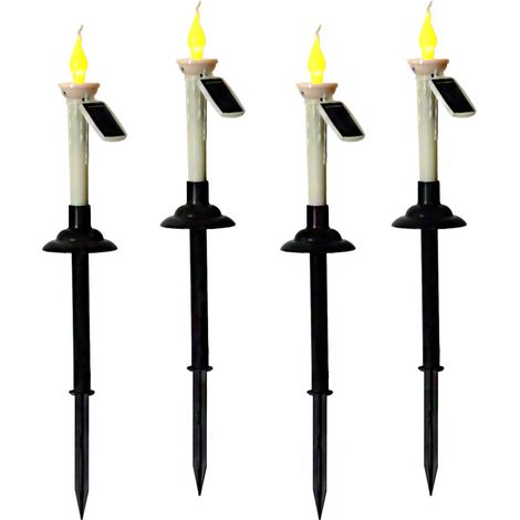 Lot de 4 Bougies LED Solaires Extérieures Étanches avec Chandeliers, Effet Flamme Réaliste, Décoration de Table, Terrasse et Fenêtre (1/5)
