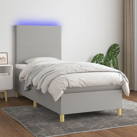 Sommier tapissier avec matelas et LED Sommier pour Adulte et Enfant Lit adulte Gris clair 90x190cm Tissu XRKJY6417106 (1/5)