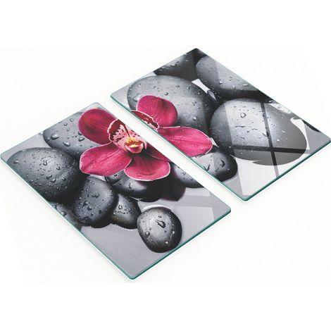 Pannelli decorativi multifunzionali in vetro con motivo orchidee e pietre, 2x30x52 cm (1/5)