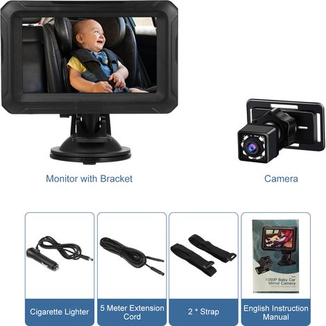 Moniteur voiture bébé 4,3 pouces 1080P caméra, vision nocturne, 150°, nourrissons animaux, USB (1/5)
