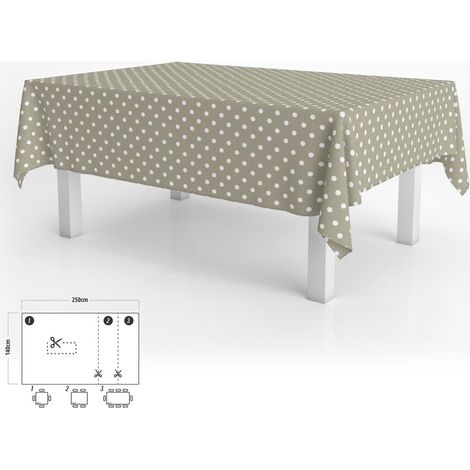 ORYX Tovaglia rettangolare Tovaglia rettangolare beige a pois impermeabile antimacchia PVC 140x250 cm. Tagliabile Uso interno ed esterno (1/2)