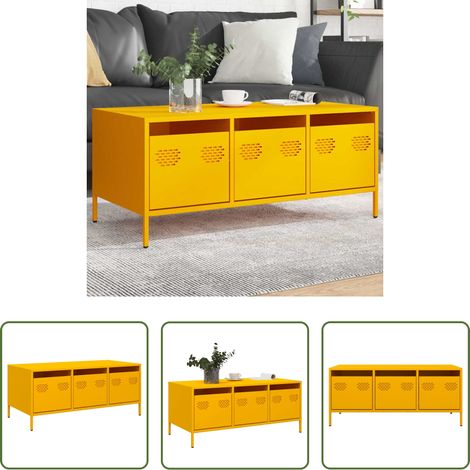Table d'appoint - Table basse jaune moutarde 101,5x50x43,5cm acier laminé à froid (1/5)