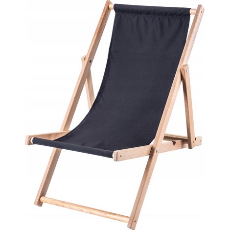 KADAX Liegestuhl, Strandstuhl aus Holz, Sonnenliege bis 120kg, Schwarz