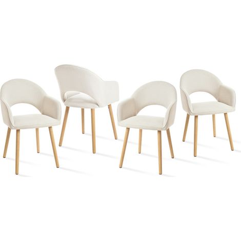 Goeurvant Bequeme Esszimmerstühle mit halbmondförmigem Rückenlehne und ergonomischen Armlehnen, Perfekte Kombination aus Unterstützung und Stil - 4er Set - Creme (1/5)