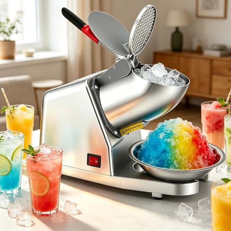 Concasseur à glace 100 kg/h, machine à slush professionnelle avec bol et couvercle, 300 W 2200 tr/min, pour maison/bar/bureau – 4 lames, rapidité (1/5)