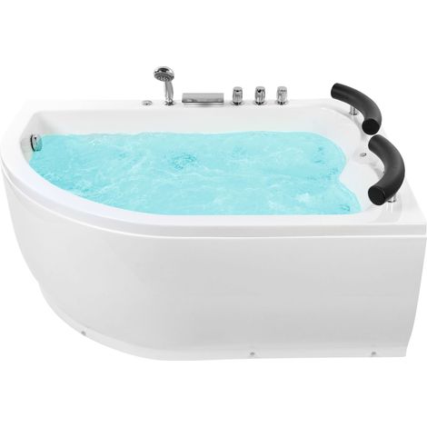 Vasca Idromassaggio Acrilico Bianco Luci LED Angolare Sinistra 158 x 113 cm Paradiso