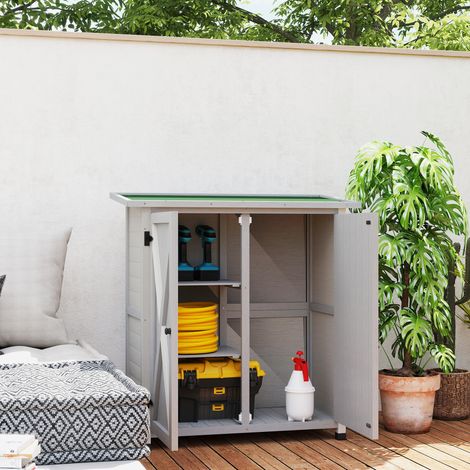 Abri de Jardin Armoire de Jardin Remise pour Outils sur Pied 2 étagères 2 Portes Toit bitumé étanche Gris