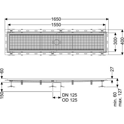-Kastenrinne Ferrofix m. Fliesenanschlusswinkel, 300 x 1550 mm