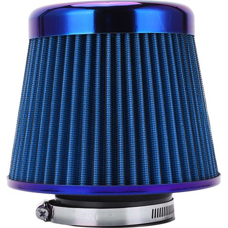 Filtre à air d'admission pour voiture, 76 mm, haute performance, lavable, réutilisable, conique, accessoire universel, bleu (1/5)