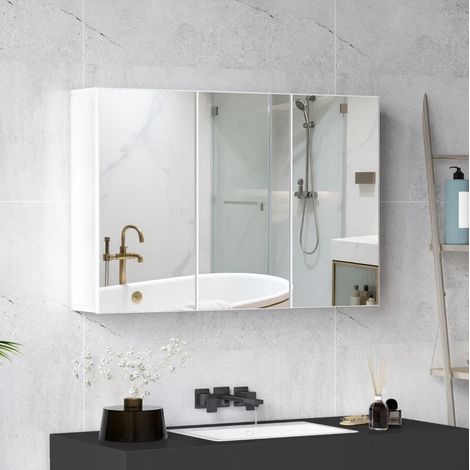 mobile contenitore 90x15,5x60 3 ante specchio bianco OKMYHOME (1/5)
