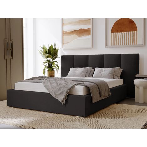 Lit rembourré avec rangement 180x200 velours noir Lizbona (1/5)