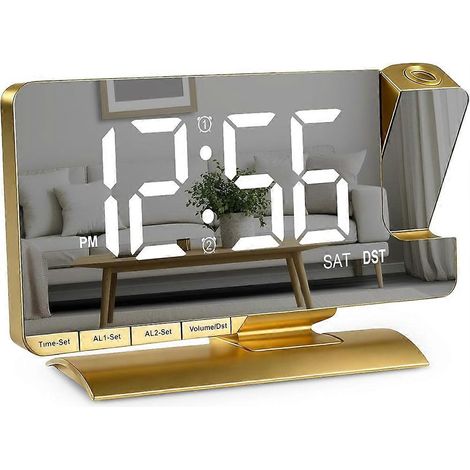 Réveil à projection, réveil miroir de 7,3 pouces, double alarme, 3 modes, réglage de la luminosité, heure d'été, fonction snooze, port de chargement, convient à une utilisation sur bureau par les adol (1/5)