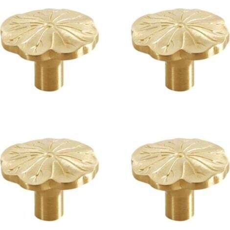 Set di 4 maniglie per porte, pomelli per cassetti in ottone massiccio, pomelli per porte a foro singolo a forma di foglia di loto in ottone dorato per armadi, cassettiere e guardaroba (23x32mm)
