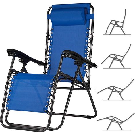 BAKAJI Sedia gravità Zero Sdraio da Giardino Poltrona Relax Pieghevole Salvaspazio Tubolari Acciaio 22mm Reclinabile Tessuto in Texilene Traspirante, Mare Spiaggia Piscina Arredo Esterno (Blu) (1/5)