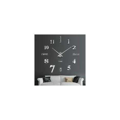 3D Horloge Murale, DIY Horloge Murale Digitale, Mouvement Silencieux, Horloge Murale Design Moderne, Horloge Murale Geante pour Chambre Cuisine Salon (60-120 cm), Argent (1/5)