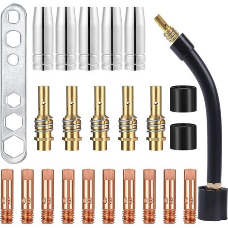 24 Pièces/Embouts de Contact de Buse de Soudage MB 15 AK MIG MAG Torche de Soudage Pointe de Contact 0,8 M6 Buse à Gaz, Buse Gas Conique, Support Tube de Contact, Consommables de Chalumeau