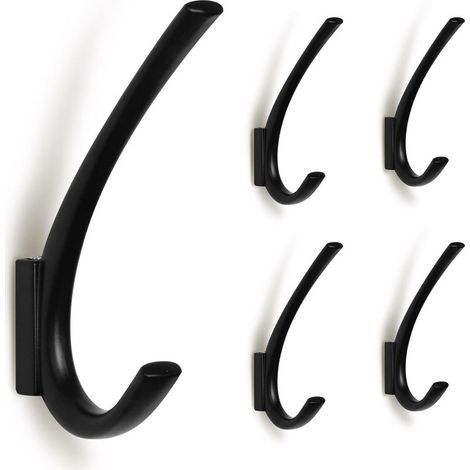 Lot de 5 Crochets muraux Noirs Mats en Alliage de Zinc pour vestiaire, Salon, Chambre à Coucher, Salle de Bain, Porte-clés pour Mur, Porte-Manteau Fantaisie (1/4)