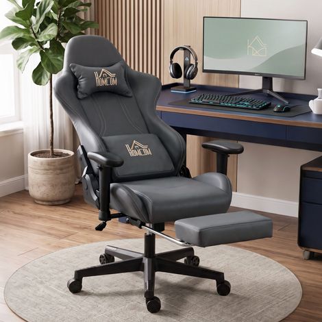 Chaise gaming ergonomique, fauteuil gamer avec accoudoirs 3D, dossier inclinable, gris (1/5)