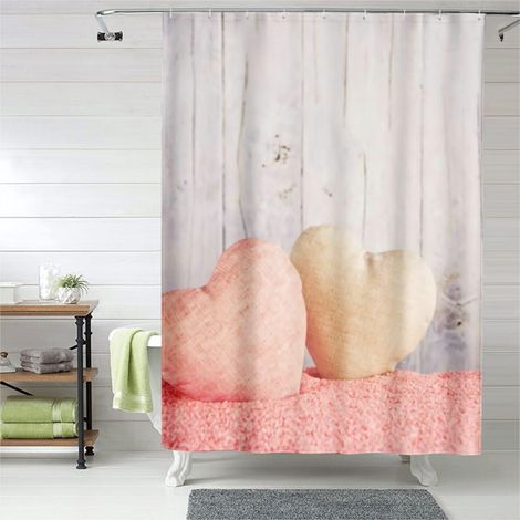 Rideau de douche cœurs aquarelle doux romantique, polyester imperméable, 90x180 cm (1/5)